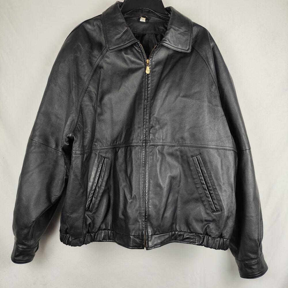 Outdoor Exchange Jacket Mens Large Black Leather Bomber Full Zip Lined Warm